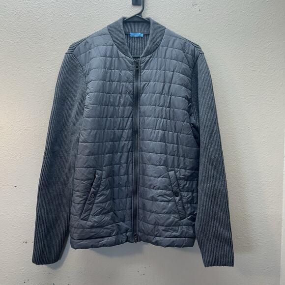 J. McLaughlin Jacket Womens SZ L Gray Full Zip Long Sleeve Ribbed Quilted Bomber - Picture 1 of 6